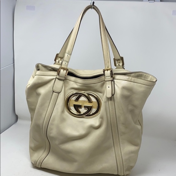 Gucci Cream Leather Britt Interlocking GG Large Shoulder Tote Bag - Picture 1 of 10